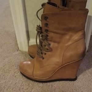 Vince Camuto Tan Lace Up Boots with Wedge Heel